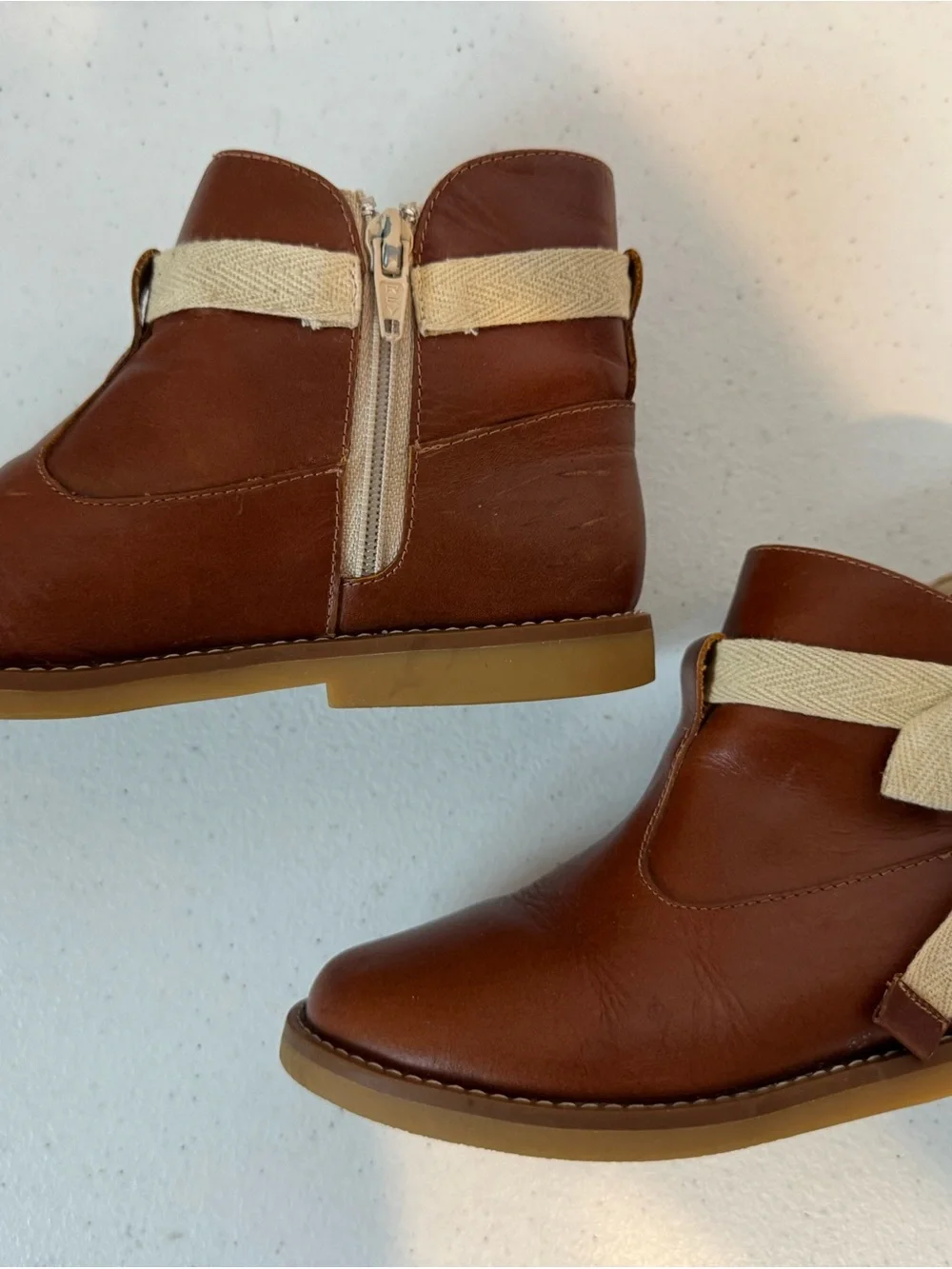 Elephantito Brown Sunny Bow Leather Ankle Boots Size 1